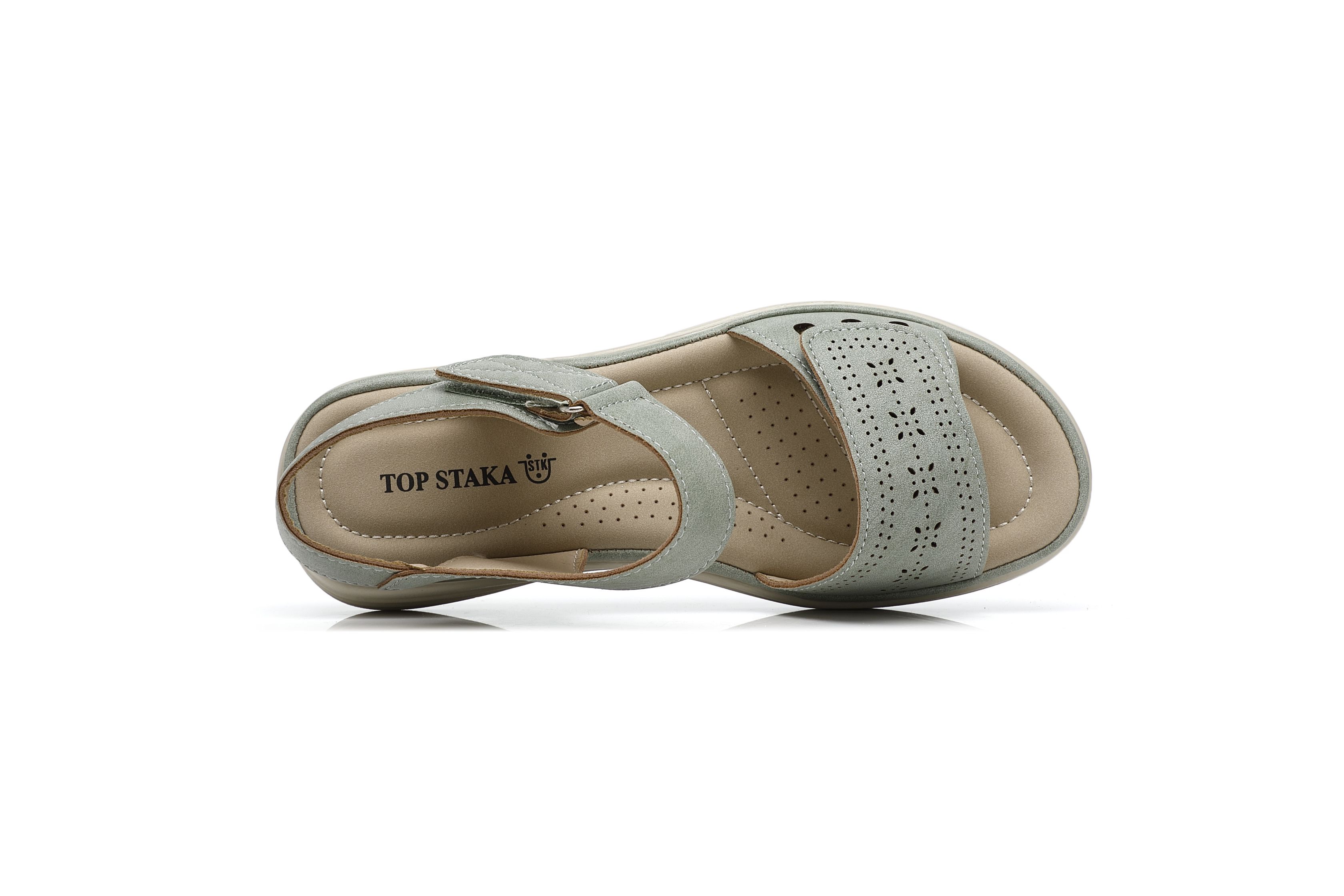 Ivachy Adjustable Strap & Cushioned Hook And Loop Comfort Wedge Sandals In Green