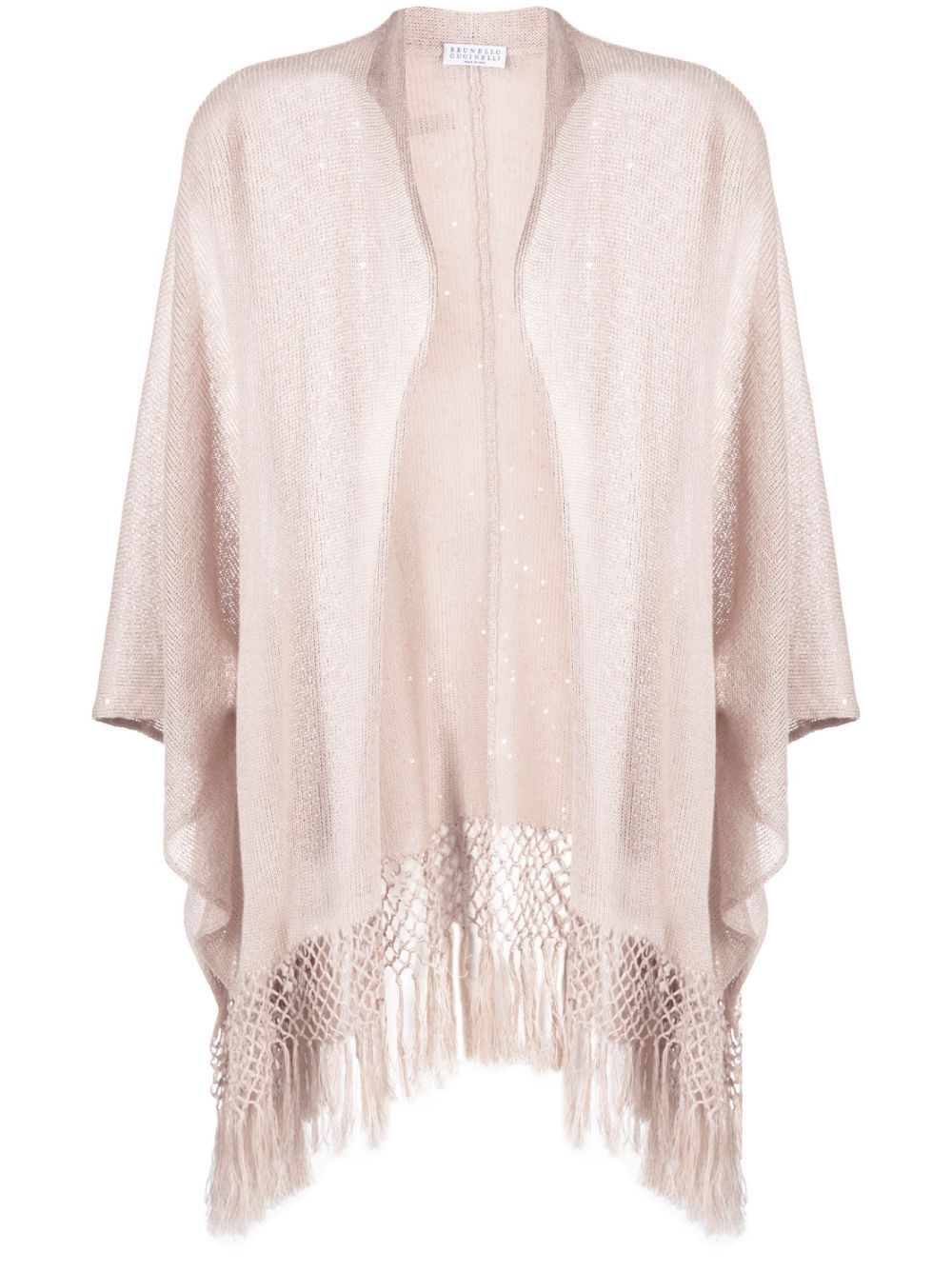 Fringed linen poncho - BROWN