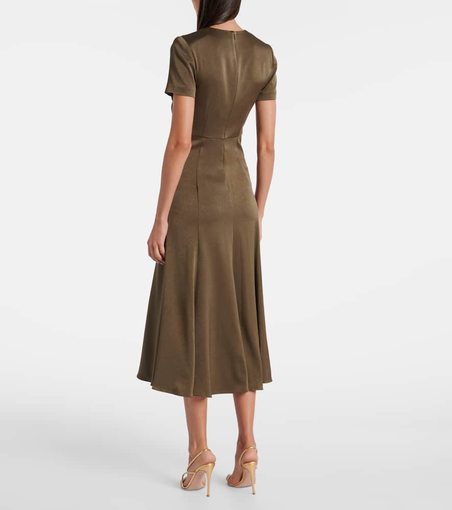Gathered crêpe satin midi dress