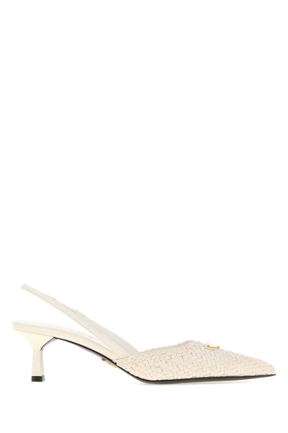 Woven Leather Slingback Pump — White