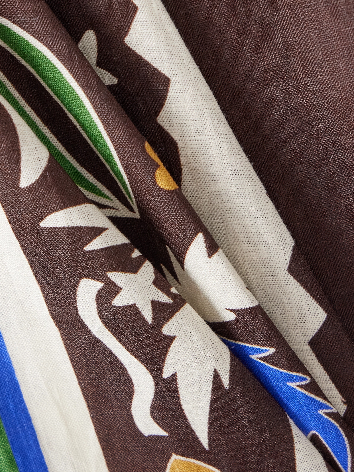 Printed Linen Wide-leg Pants - Brown