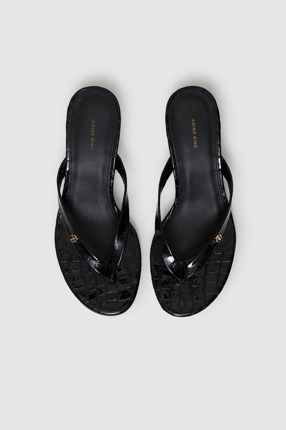 Noelle Thong Heels - Embossed Black