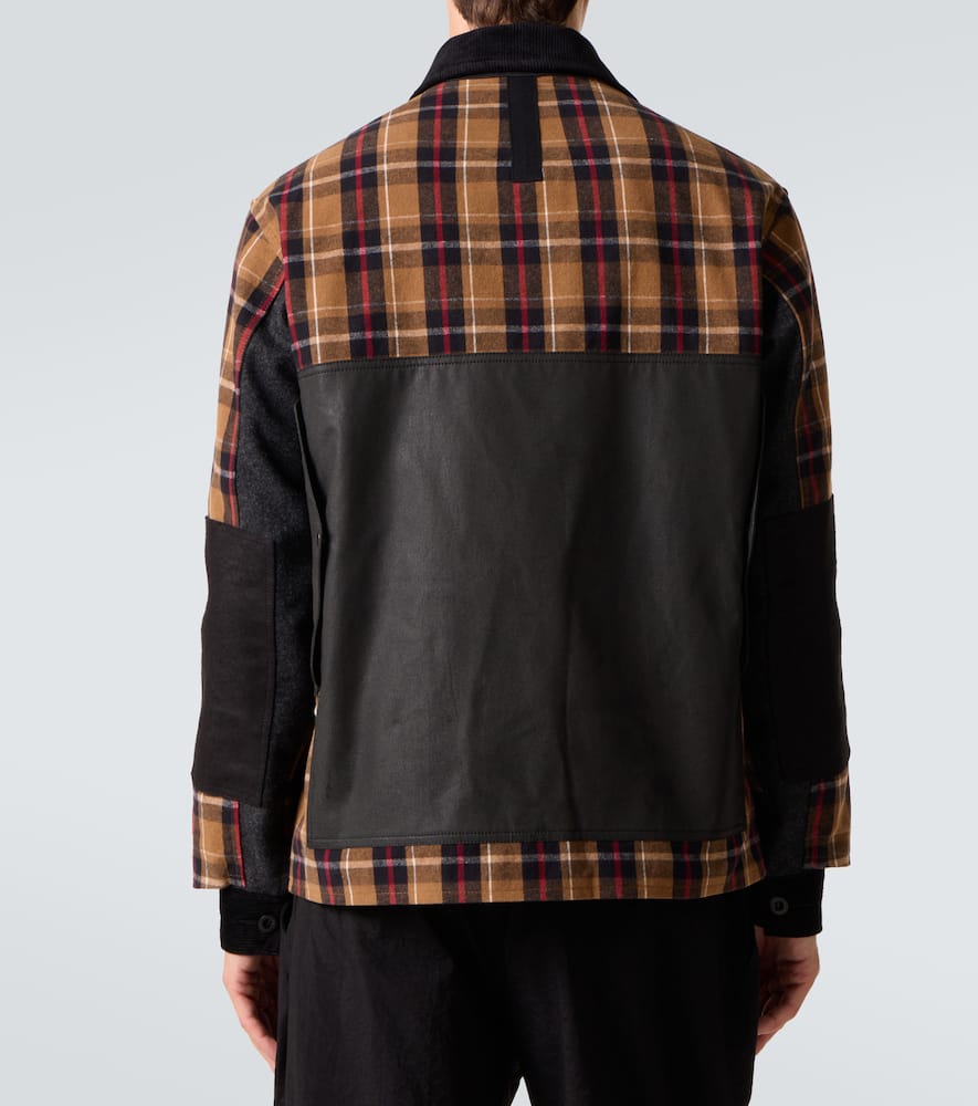 Checked leather-trimmed cotton jacket