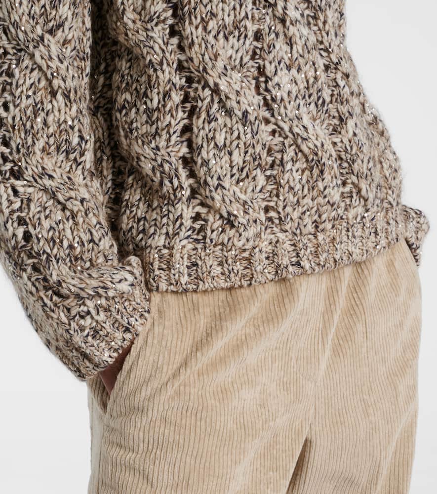 Cable-knit wool and cashmere turtleneck sweater