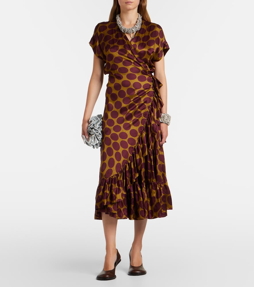 Polka-dot satin wrap dress