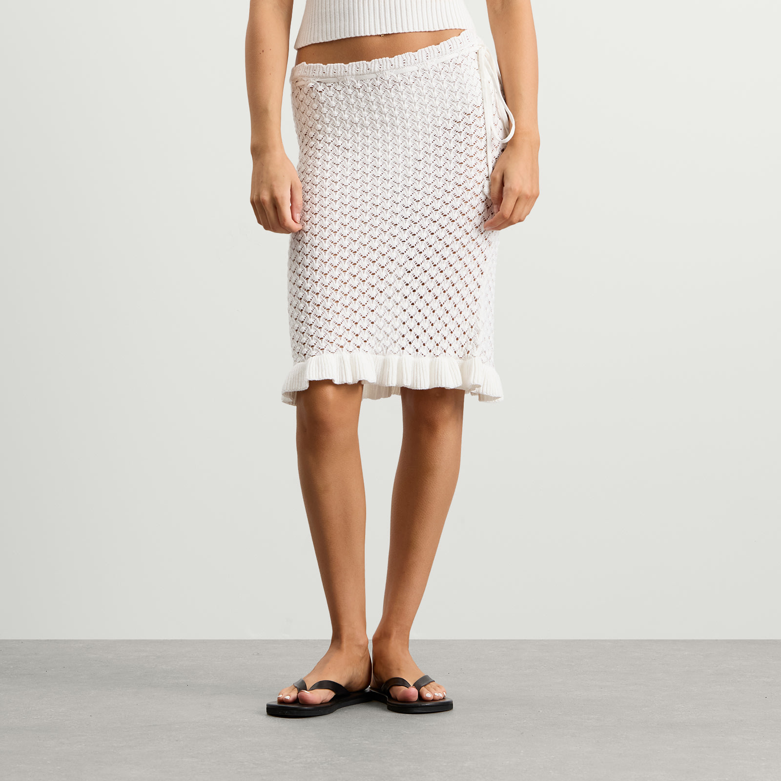 Women's Lace Knit Midi Skirt in White