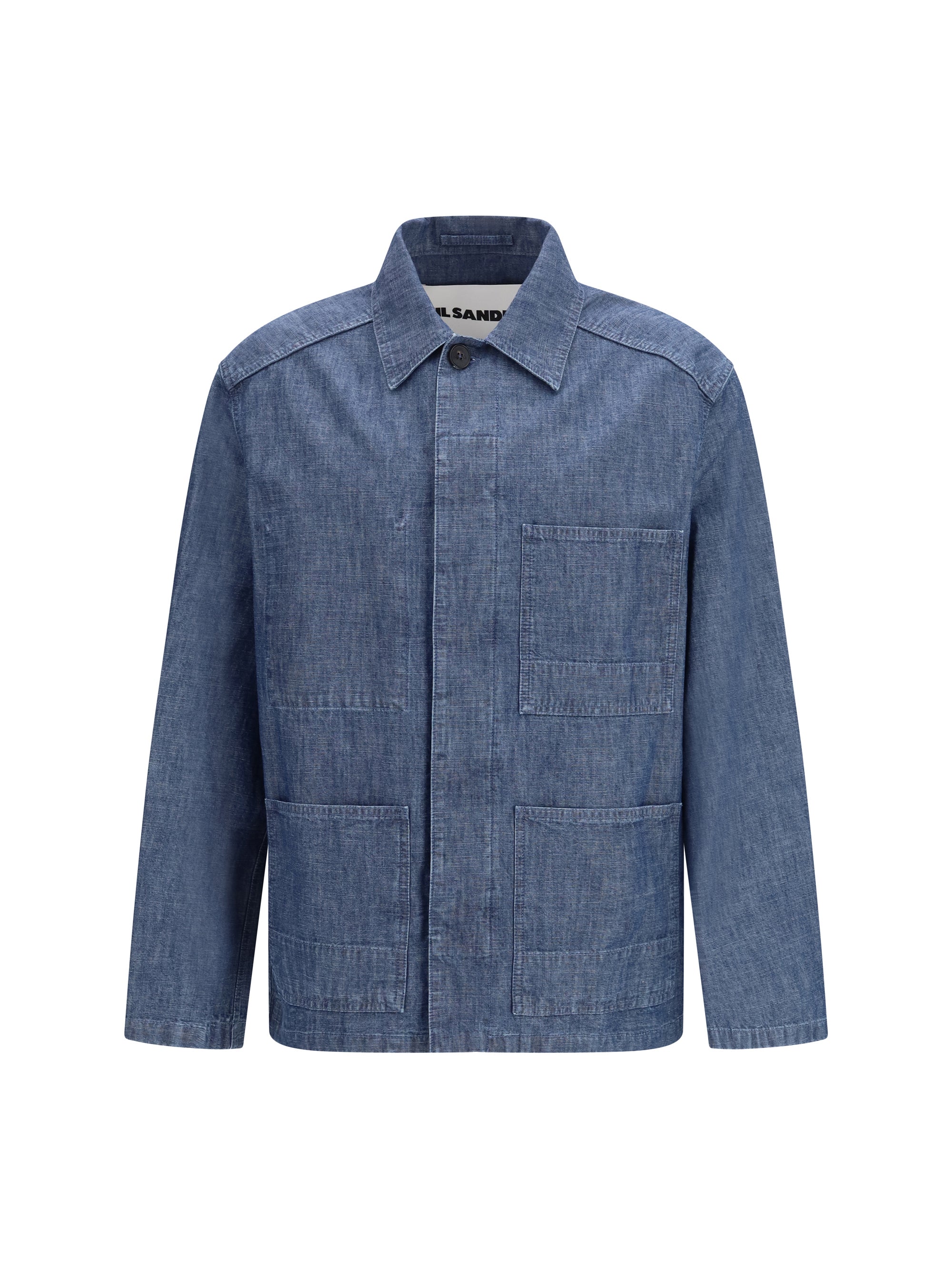 Patch-Pocket Chambray Overshirt — Blue