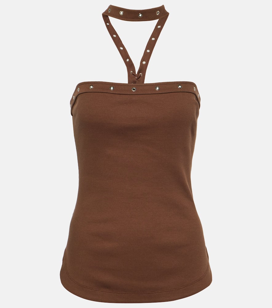 Ribbed-knit halterneck jersey top