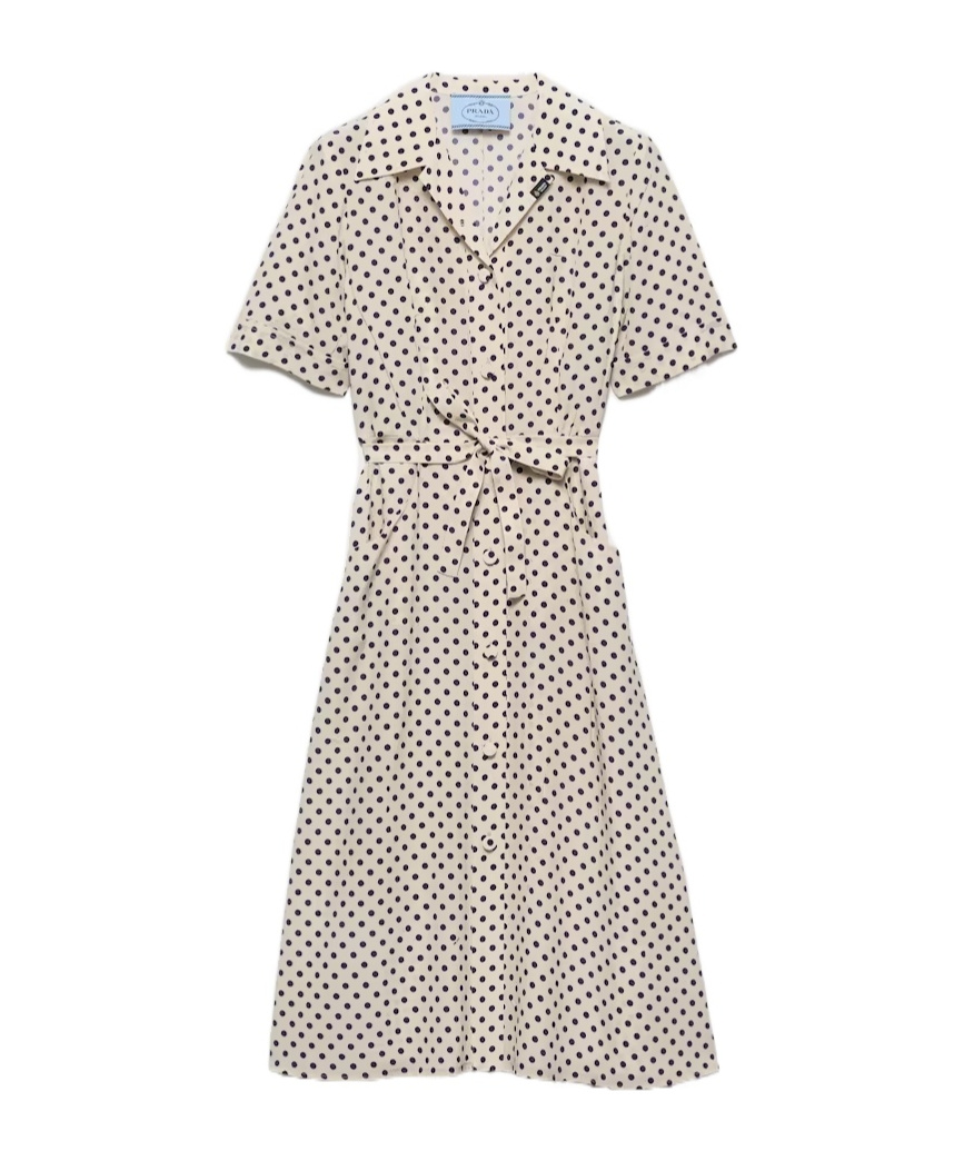 Polka-dot print marocain shirt dress