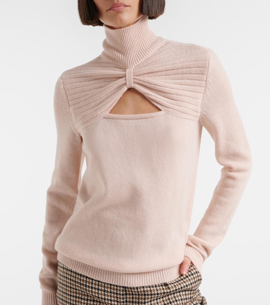Cutout gathered virgin wool turtleneck sweater