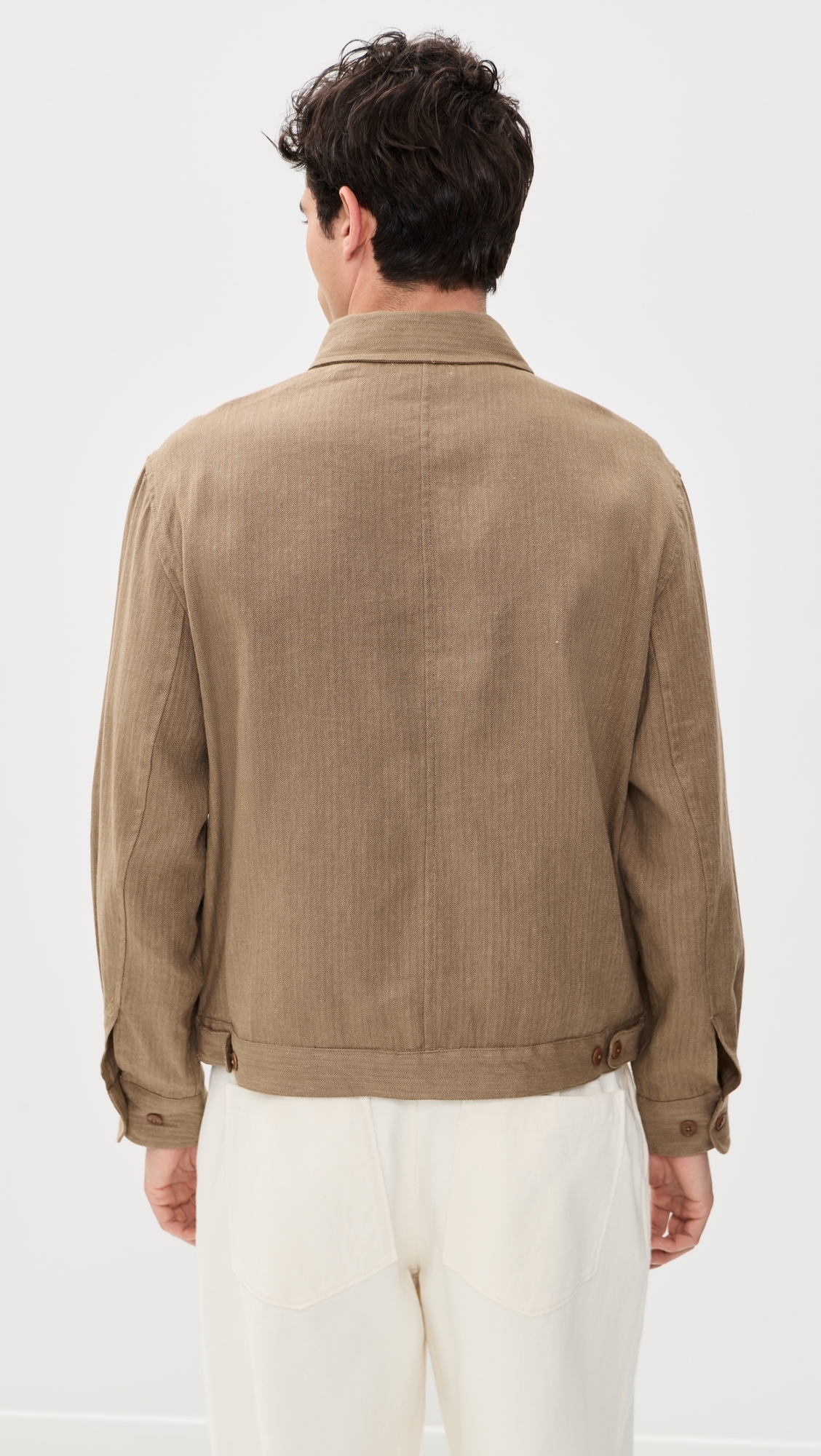 Herringbone Linen Zip Jacket Olive