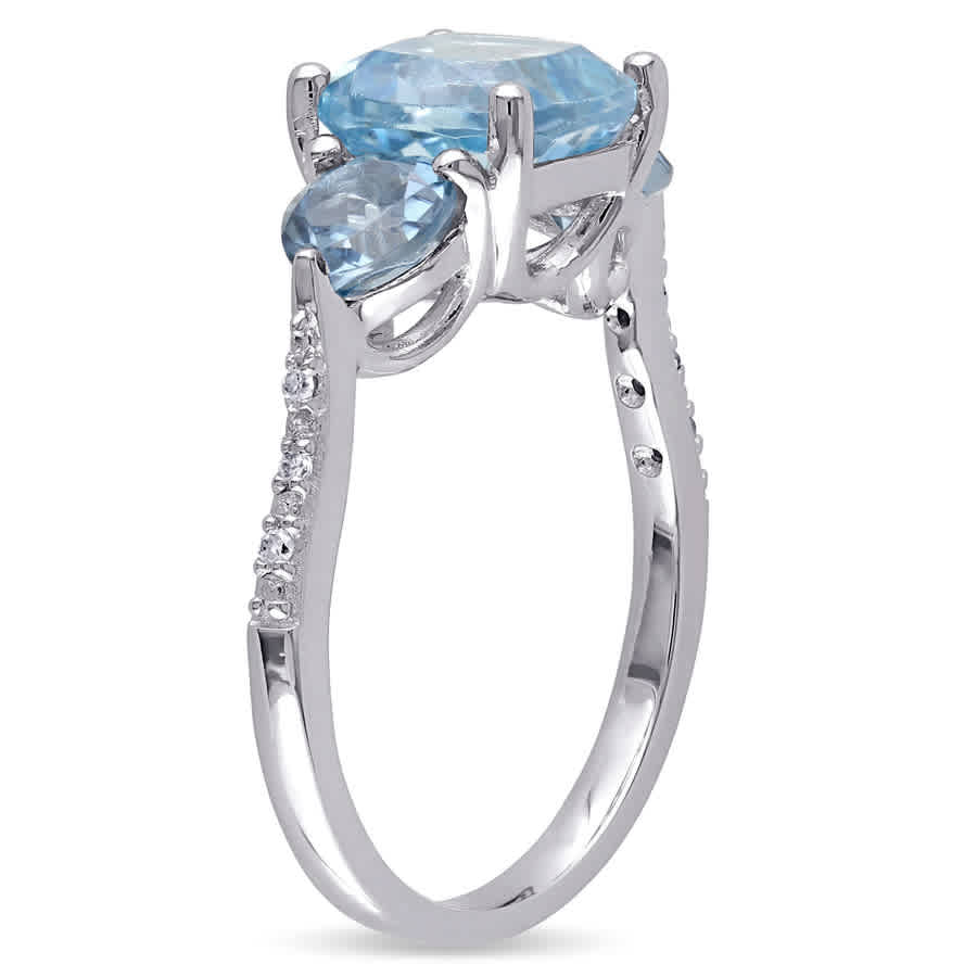 3 1/2 CT TGW Cushion Cut Sky and London Blue Topaz and Diamond Accent Ring In Sterling Silver
