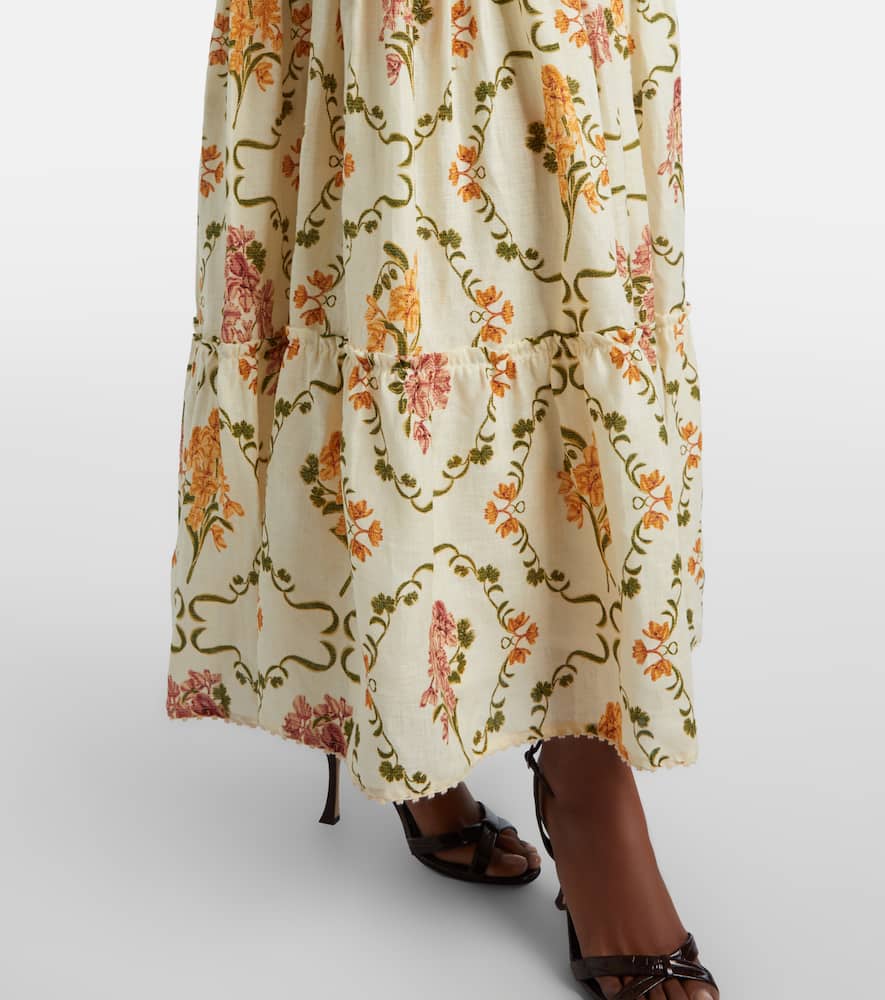 Azulejo embellished floral linen maxi dress