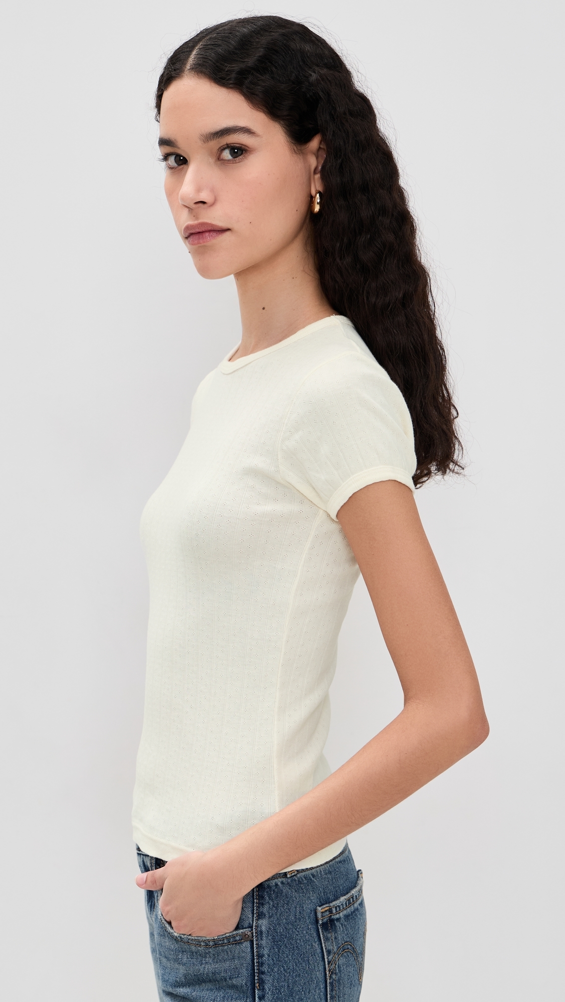 The Pointelle Baby Tee Creme