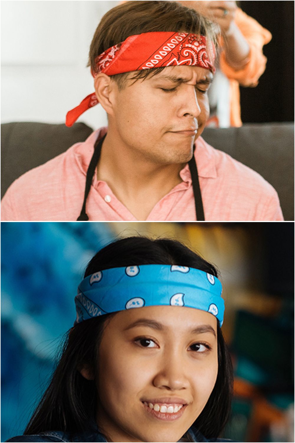Neel Blue Cotton Bandana Headband Scarf for Raves, Riding, Outdoor Activities, in Pink