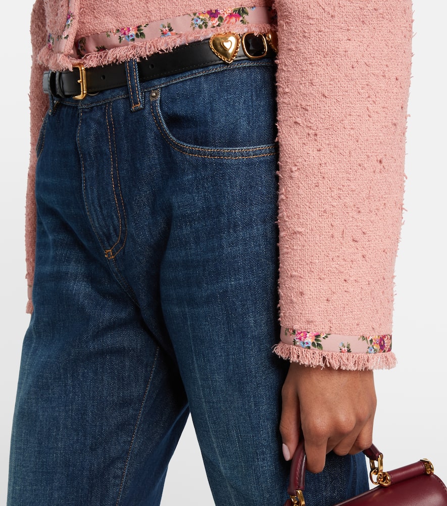Floral cropped cotton-blend tweed jacket
