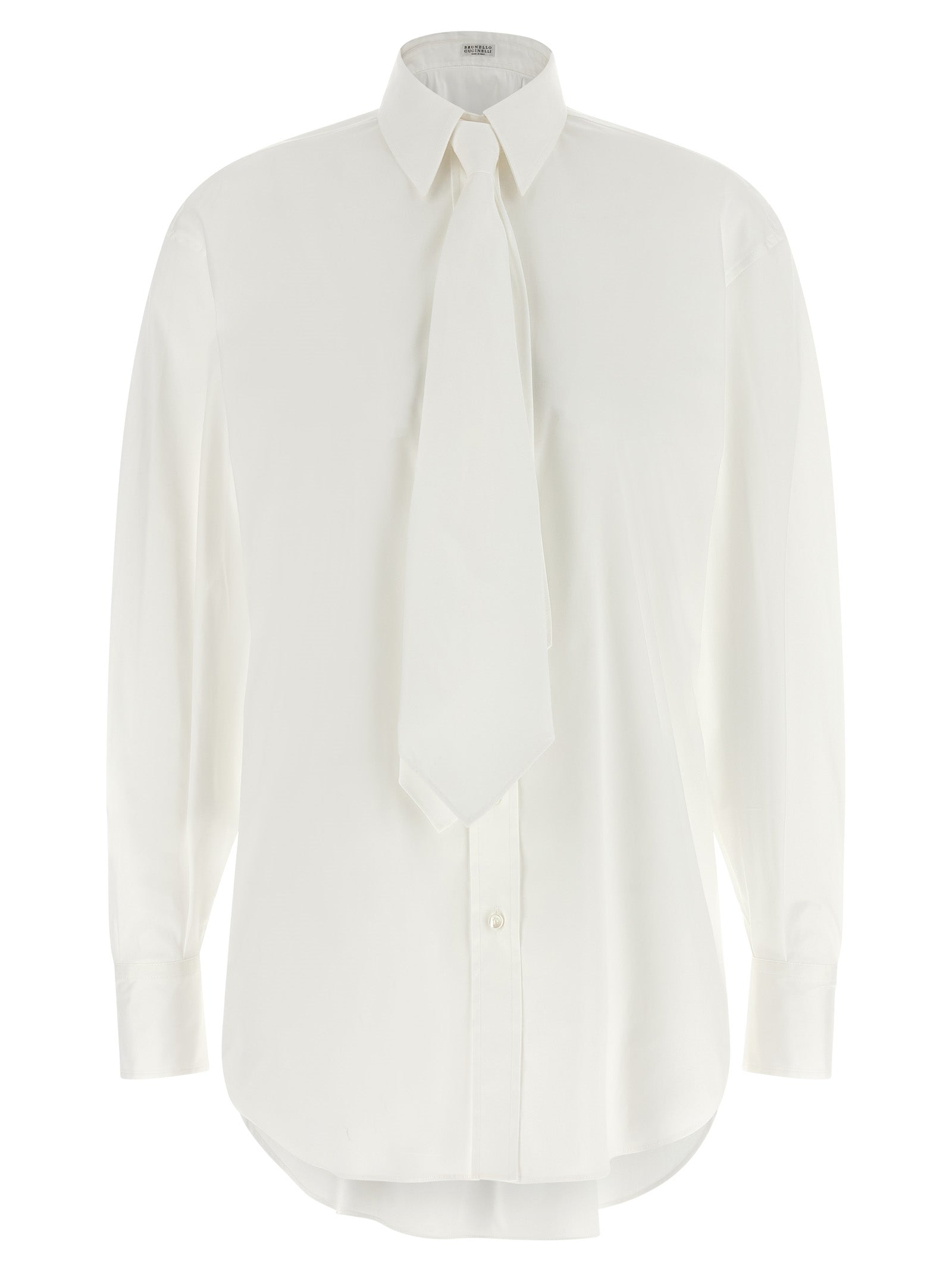 Cotton Poplin with Monile Detail Blouse — White