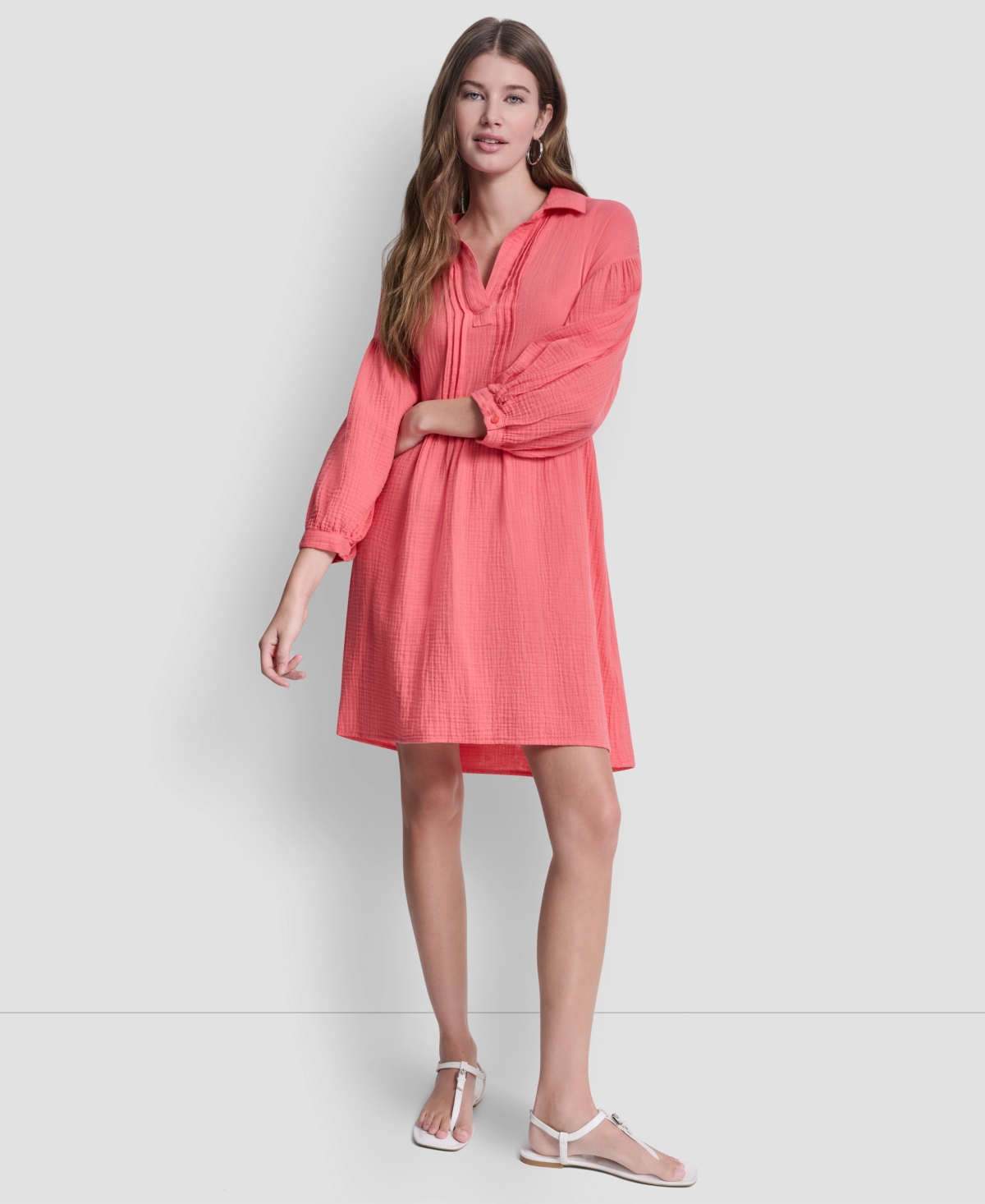 Women's Henley Pleated Tiered Dress - Sunkissed