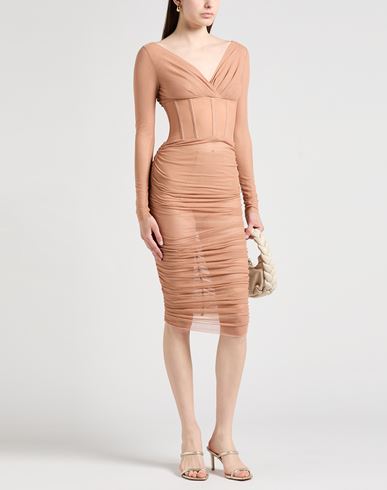 Elisabetta Franchi Woman Midi dress Sand Size 8 Cotton, Elastane