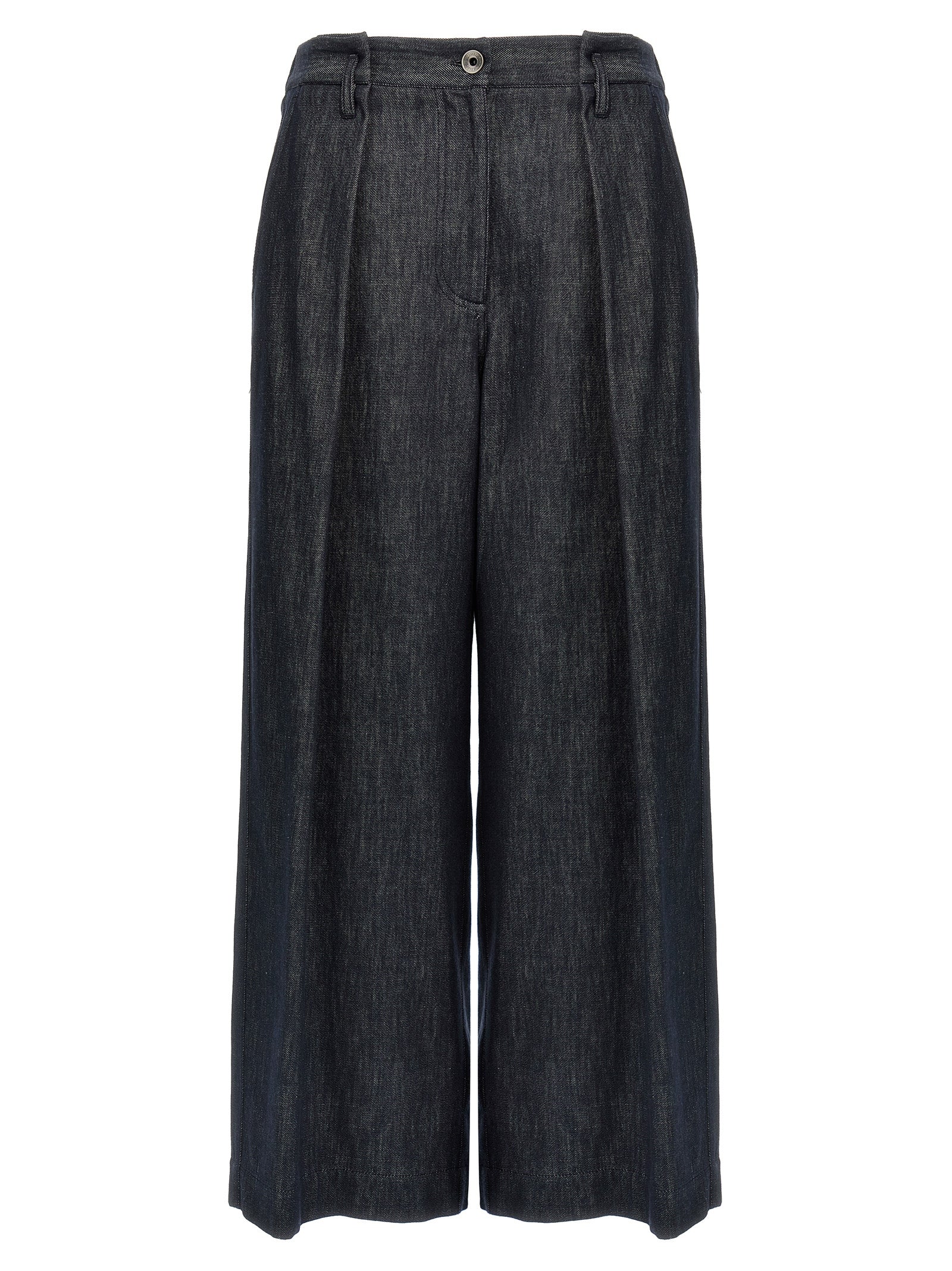 Cotton A-Line Pleated Trousers — Blue