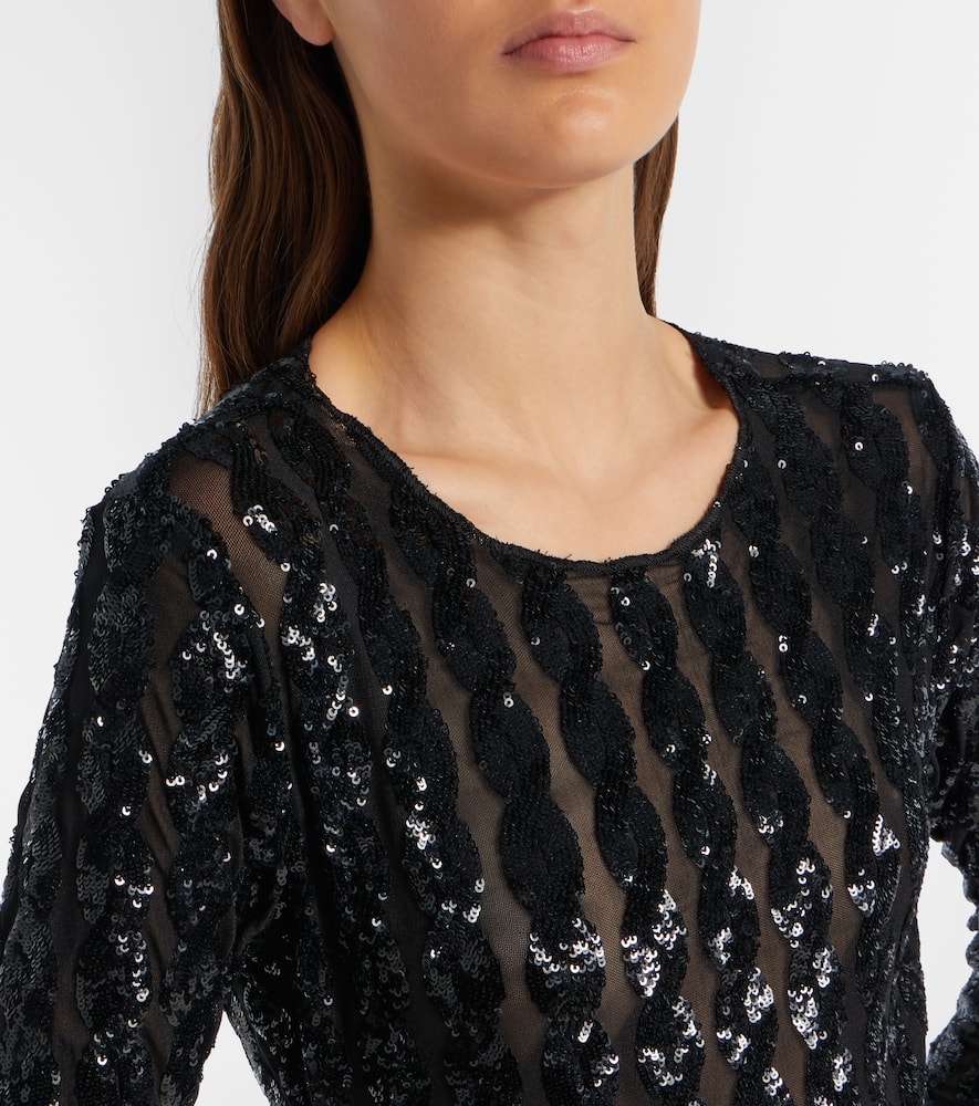 Sequined mesh and jersey bodysuit