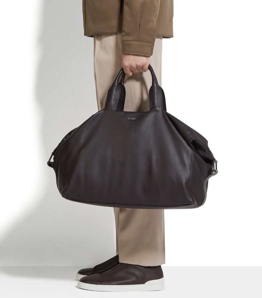 Cotton Leather-Trim Raglan Holdall