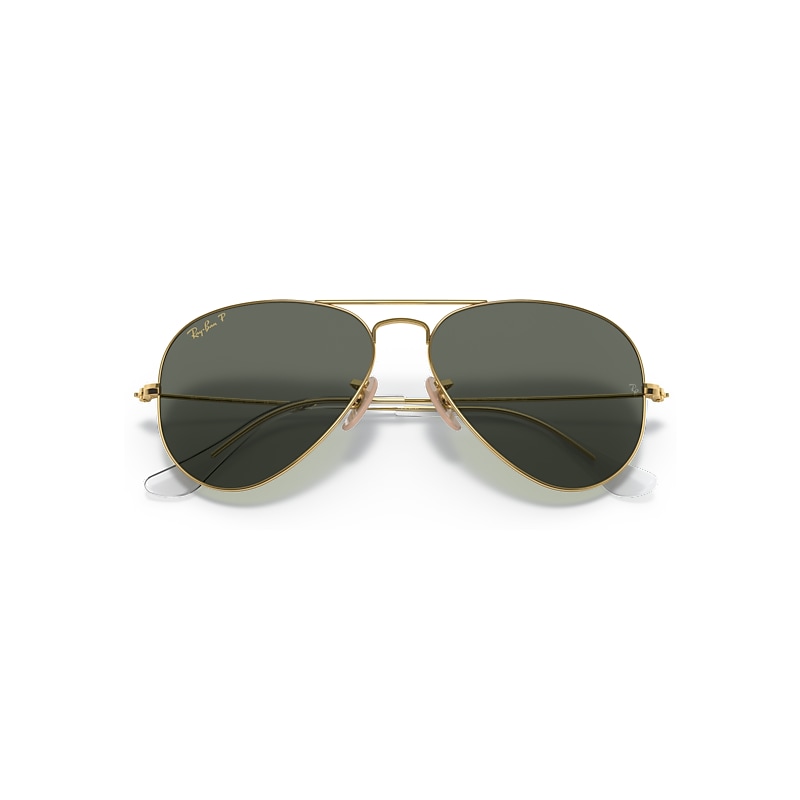 Ray-Ban Aviator Solid Gold Sunglasses Gold Frame Green Lenses Polarized