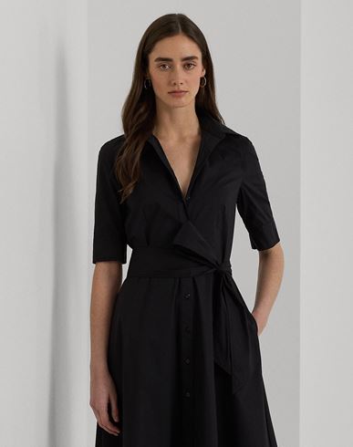Cotton-blend Shirtdress Woman Midi dress Black