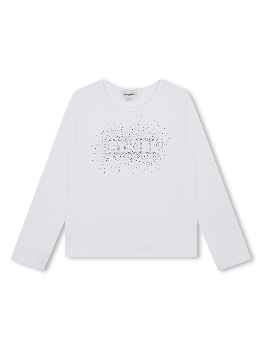 Rhinestones-logo cotton T-shirt - White