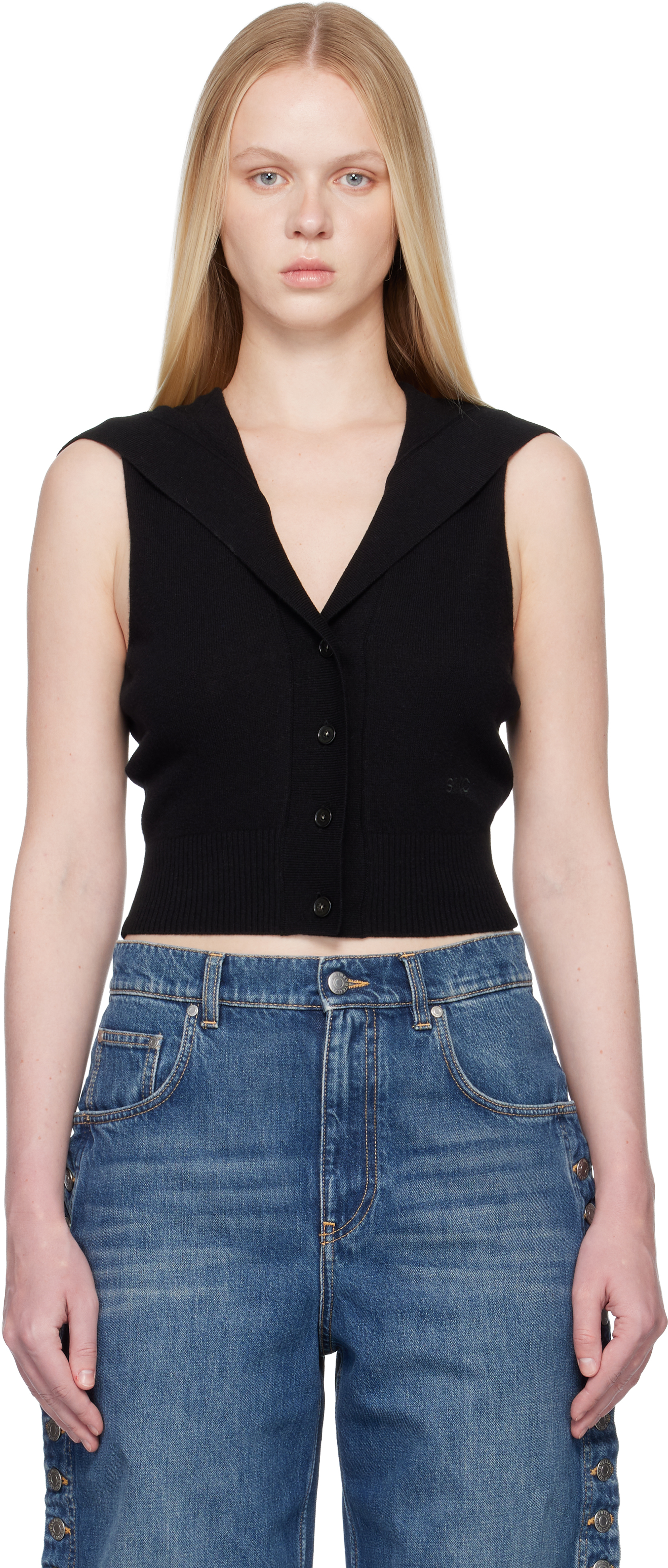 Black Hooded Sweater Vest