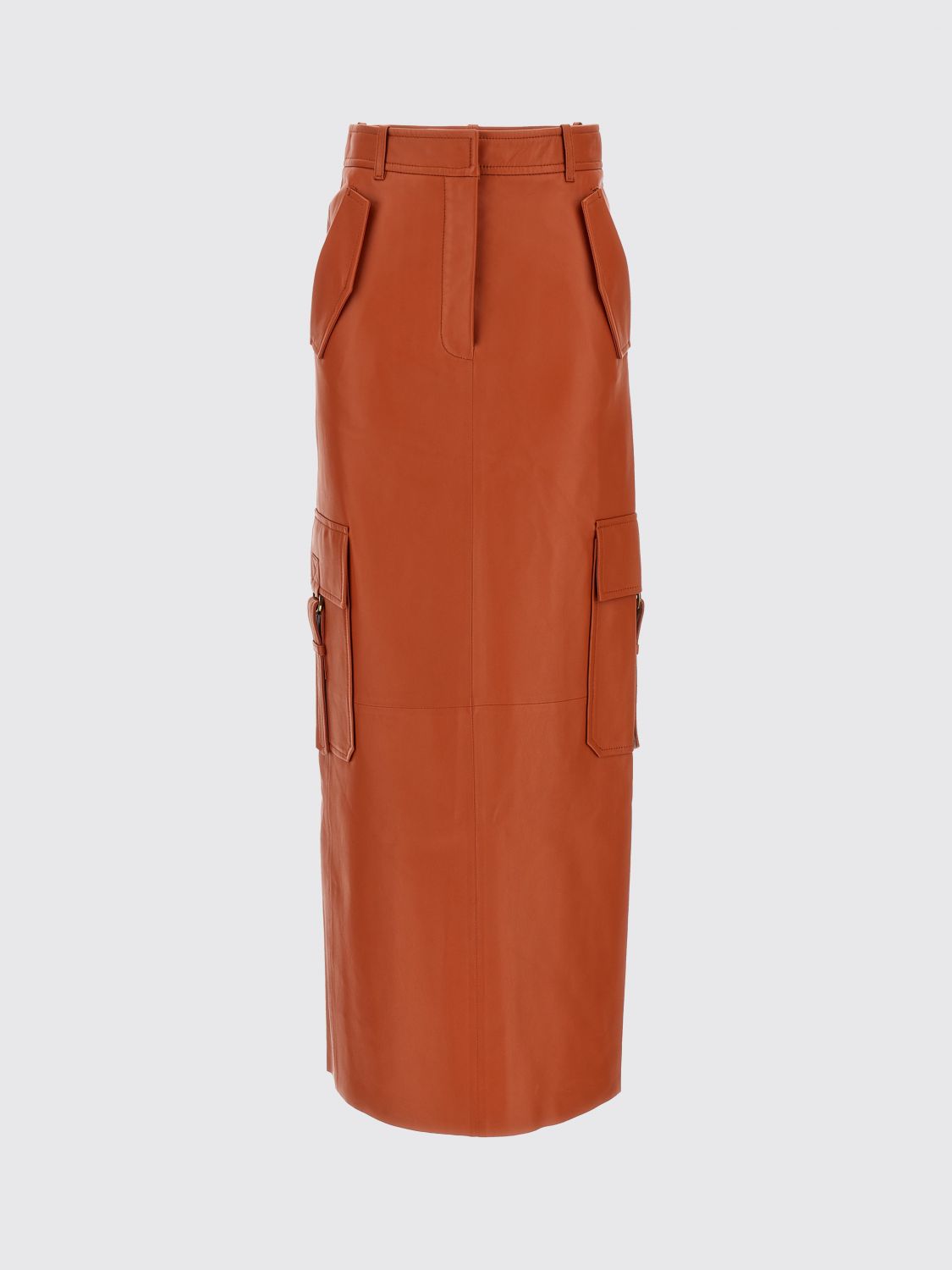 Illustration leather maxi skirt - Orange