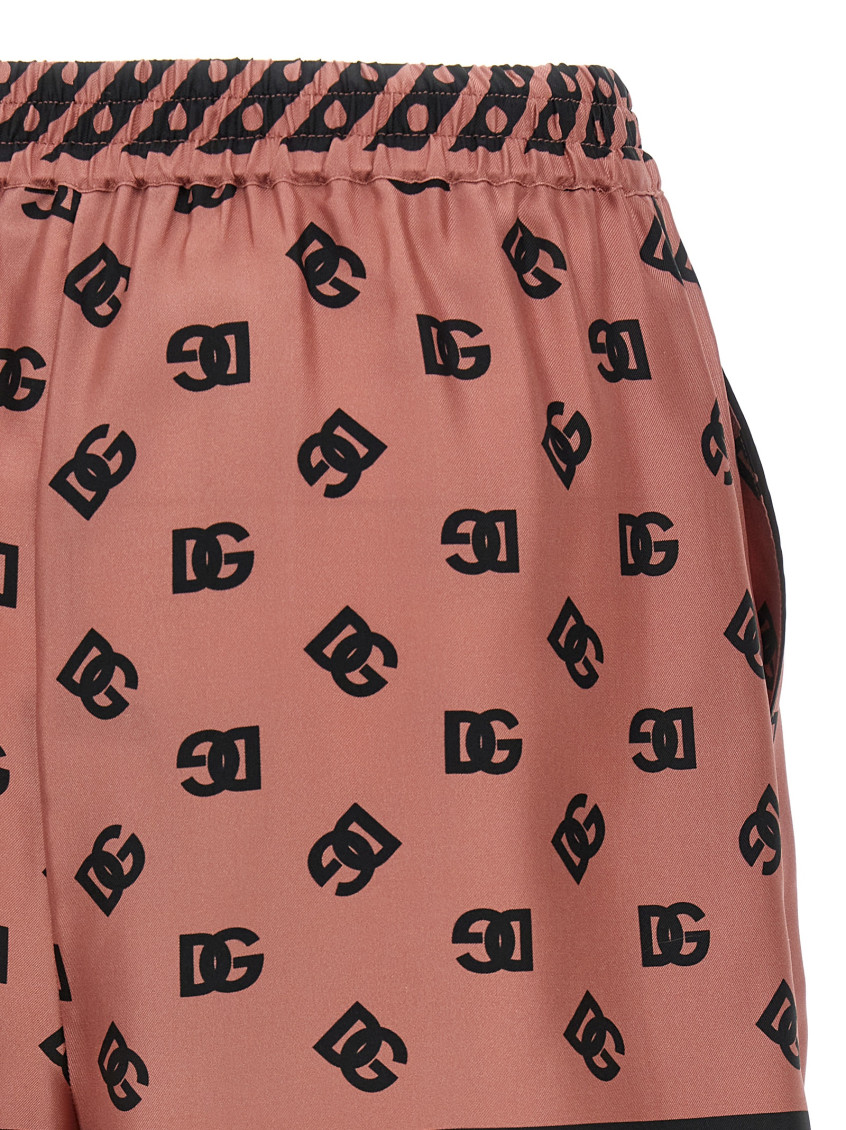 Pink Bermuda Shorts With Dg Logo Printed All-over In Silk Woman