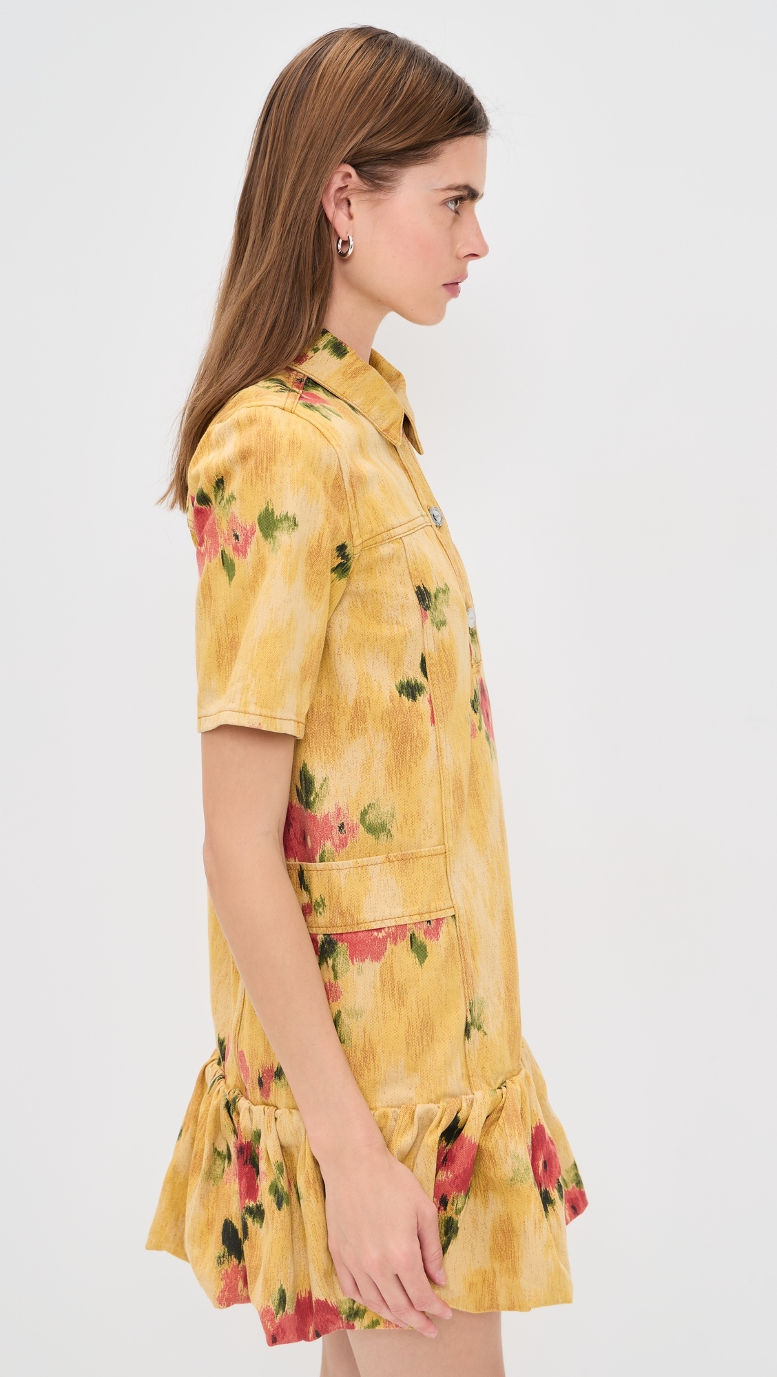 Print Peplum Mini Dress Vibrant Yellow
