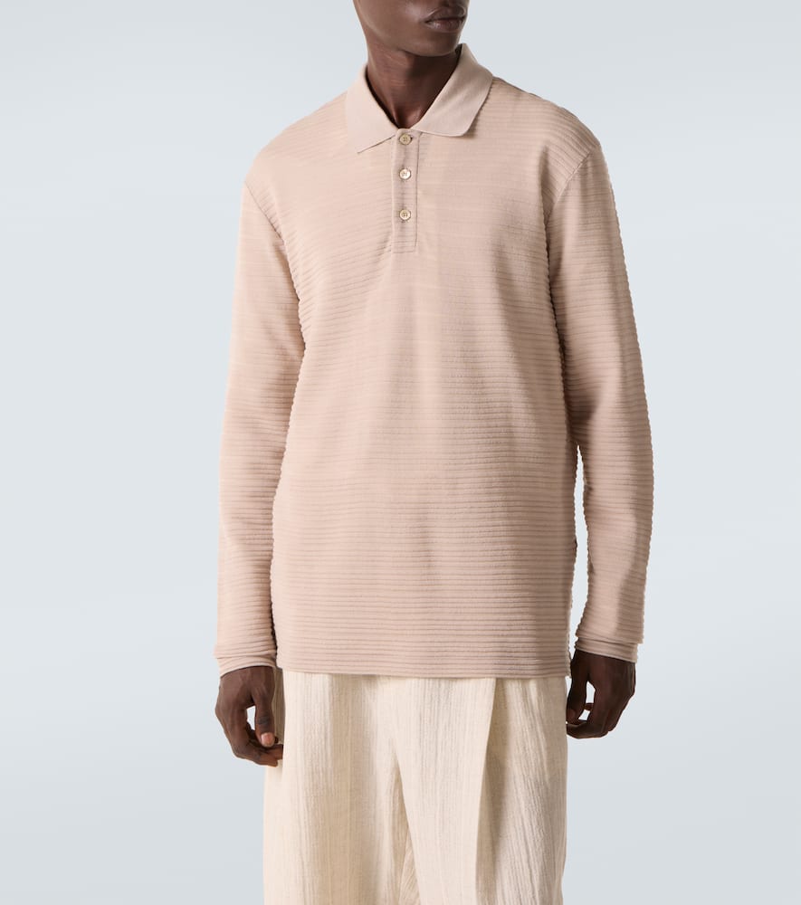 Striped virgin wool jersey polo sweater