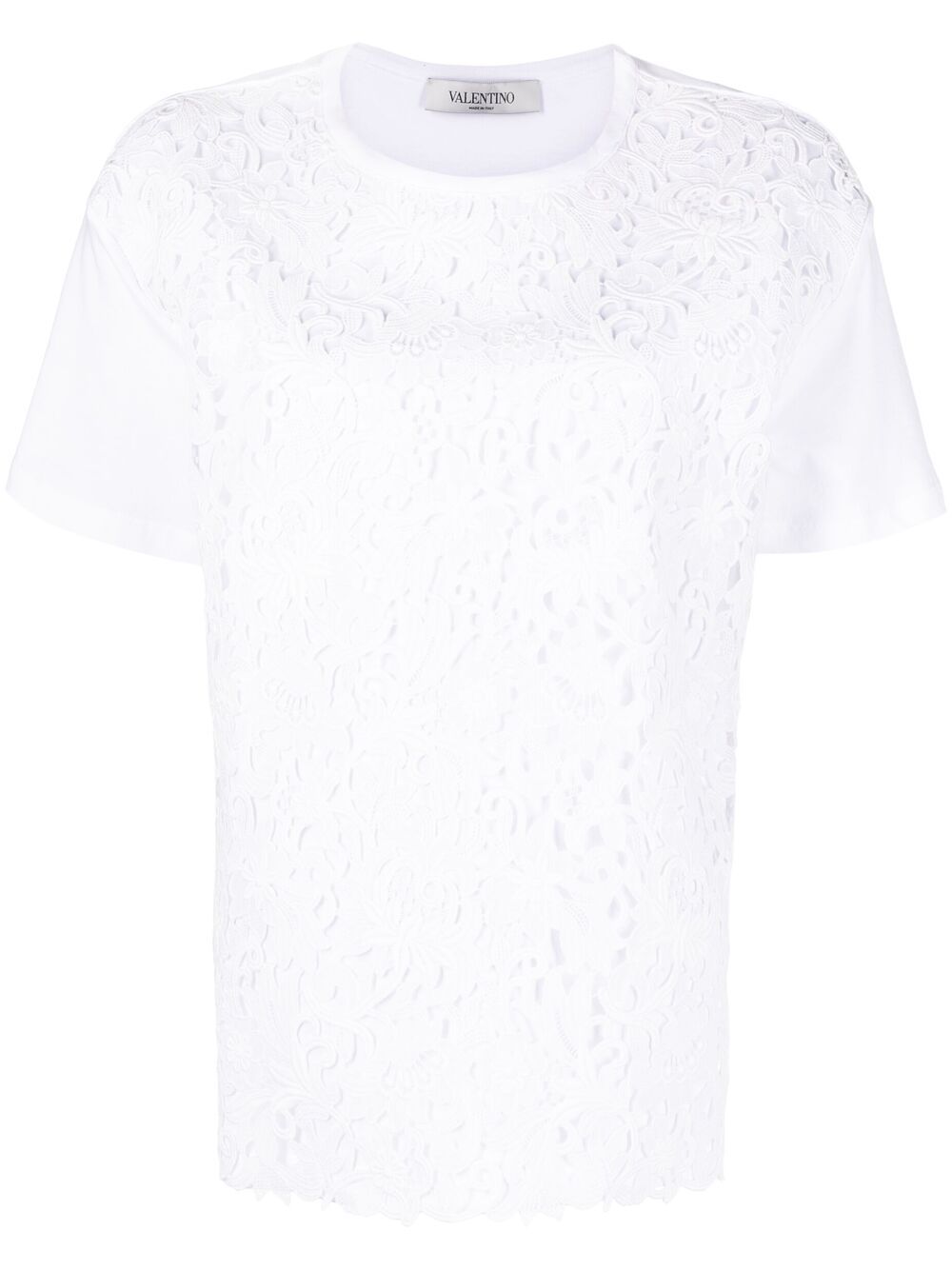Valentino Garavani logo print lace-panel T-shirt - White