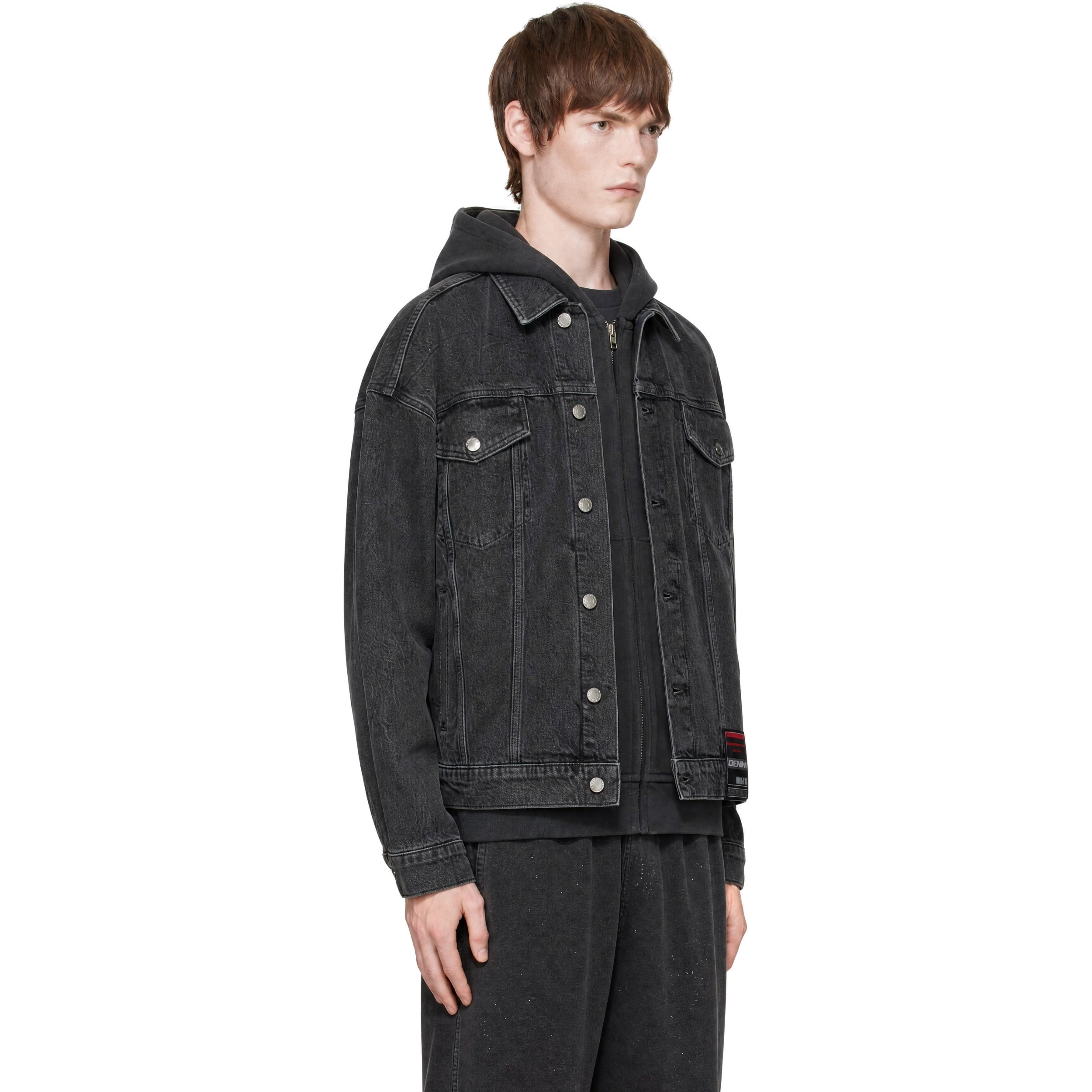 Gray Flasher Graphic Oversized Denim Trucker Jacket