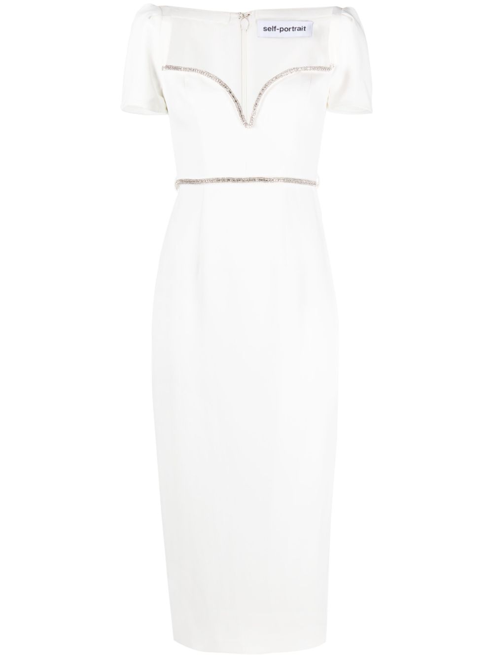White Diamante Trim Split crepe midi dress