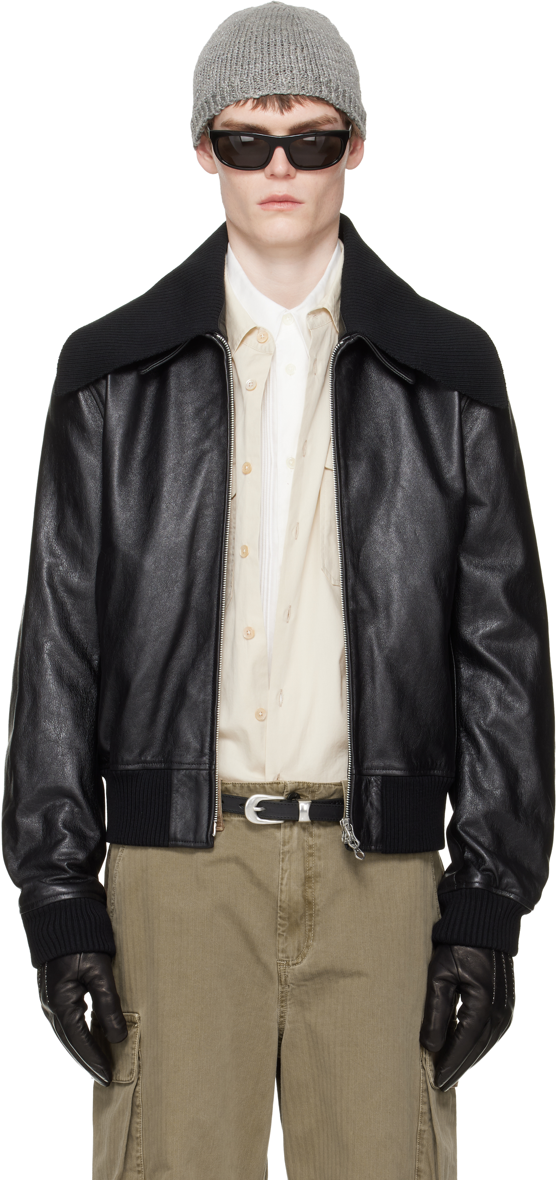 Black Pharos Leather Bomber Jacket