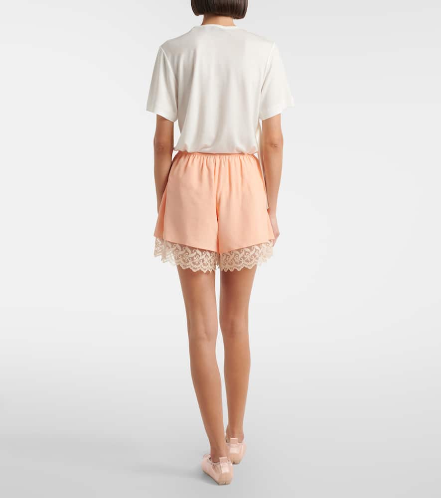 Lace-trimmed satin shorts