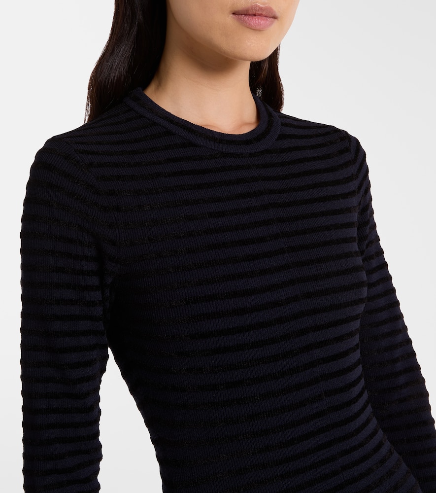 Striped knitted asymmetric midi dress