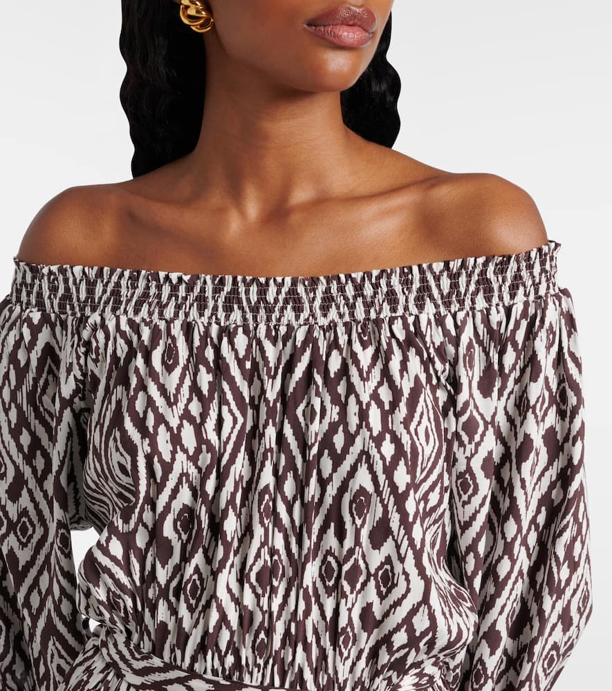 Eclipse gathered printed midi dress