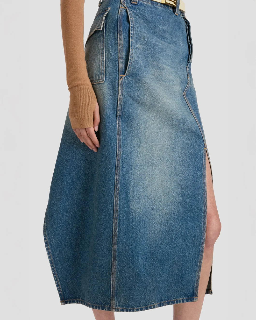 Asymmetric Utility Skirt Washed Blue