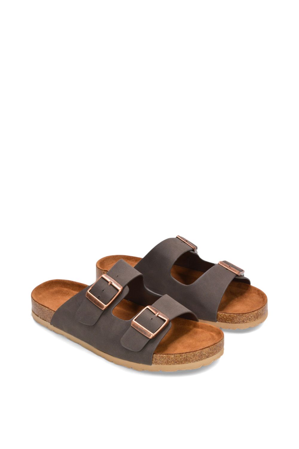 XY London Women's 'Star' Double Strap Buckle Up Summer Slip On Flat Sandals in Brown