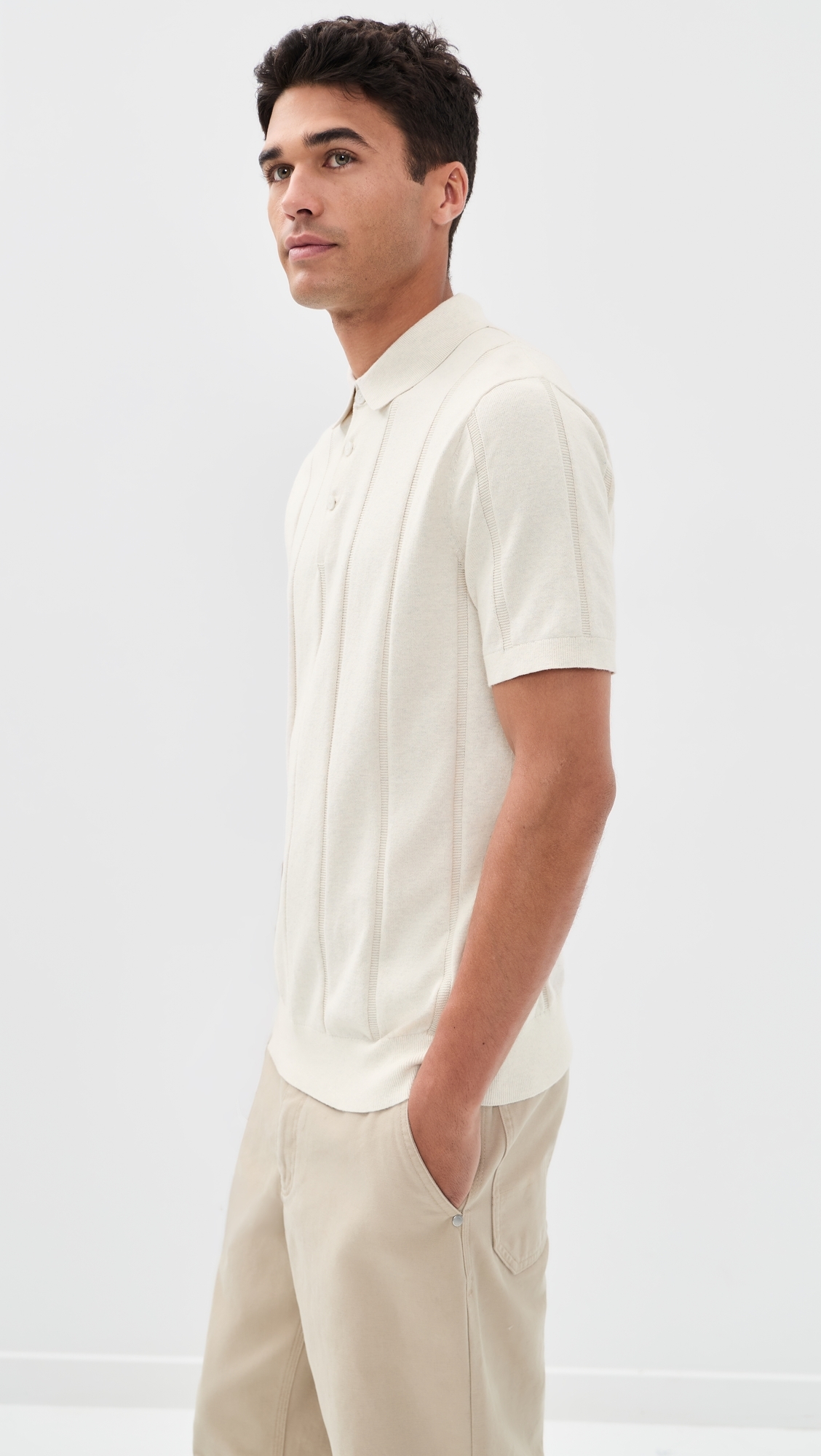 Wellburn Knitted Polo Shirt Oatmeal