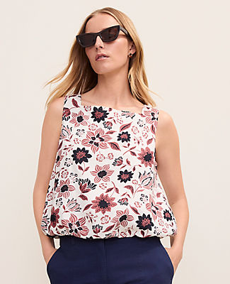 Ann Taylor Petite Weekend Floral Tank Top in Linen Blend