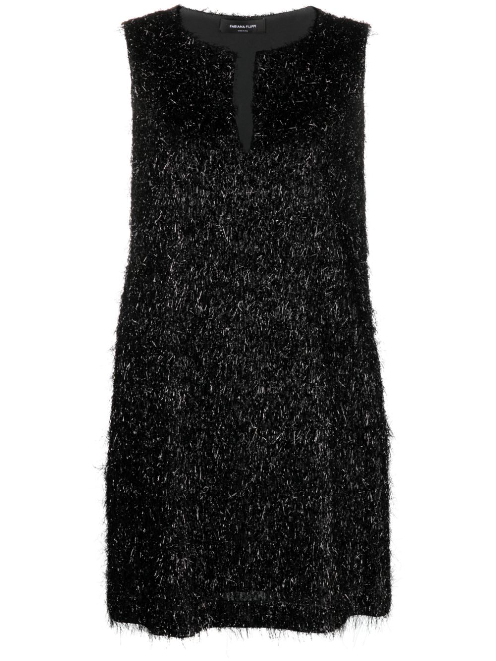Metallic-threading fringed minidress - Black