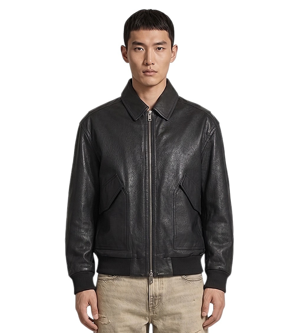 Boss - straight coat collared neck front pockets ribbed