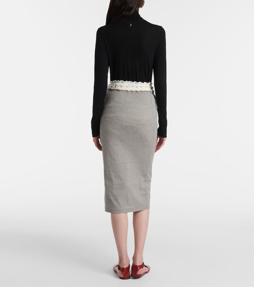Layered jersey midi skirt