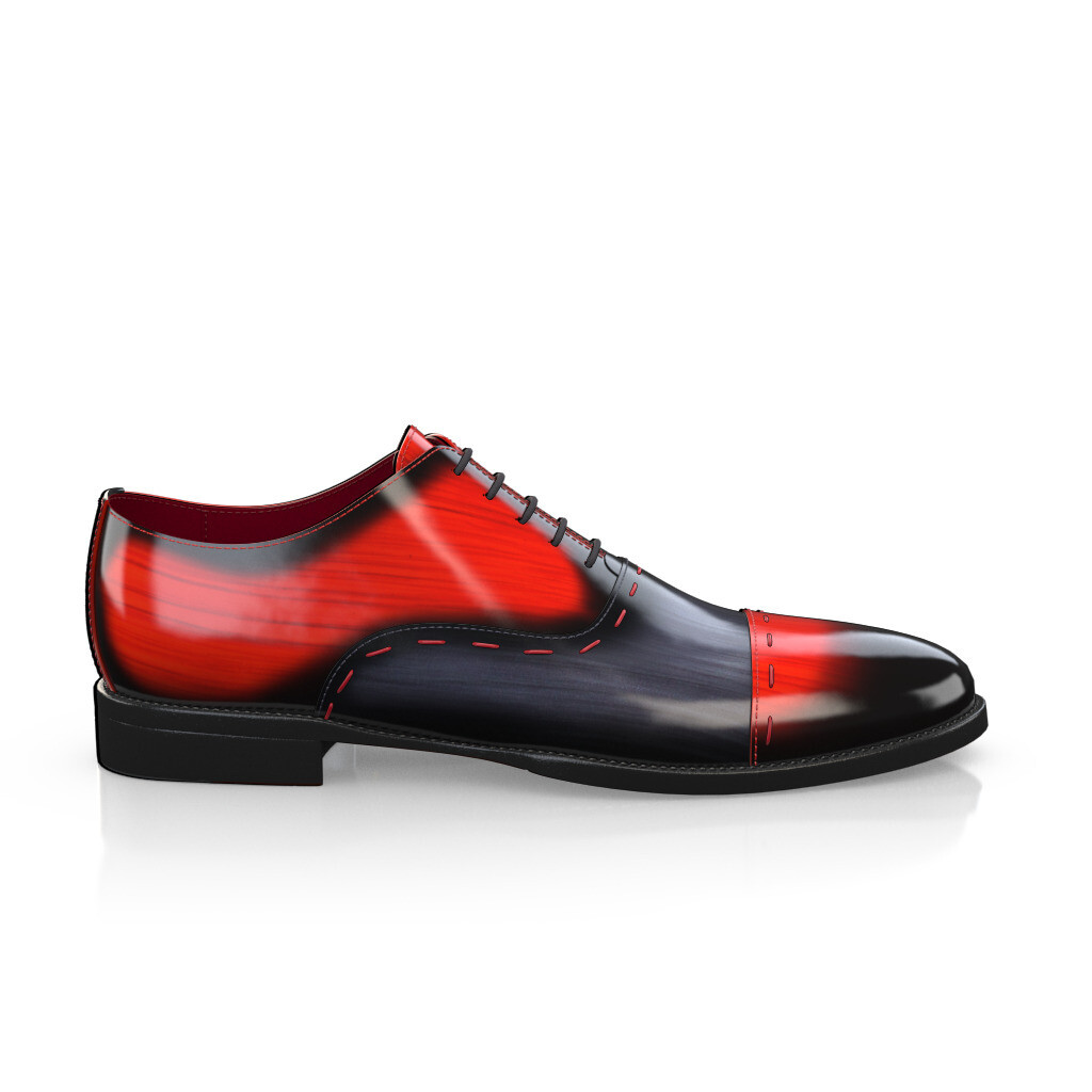 Custom Men's Luxury Oxford Dress Shoes Decorative Stitching Cap Toe Handmade in Italy - Black Leather - Decorative Stitching - GIROTTI