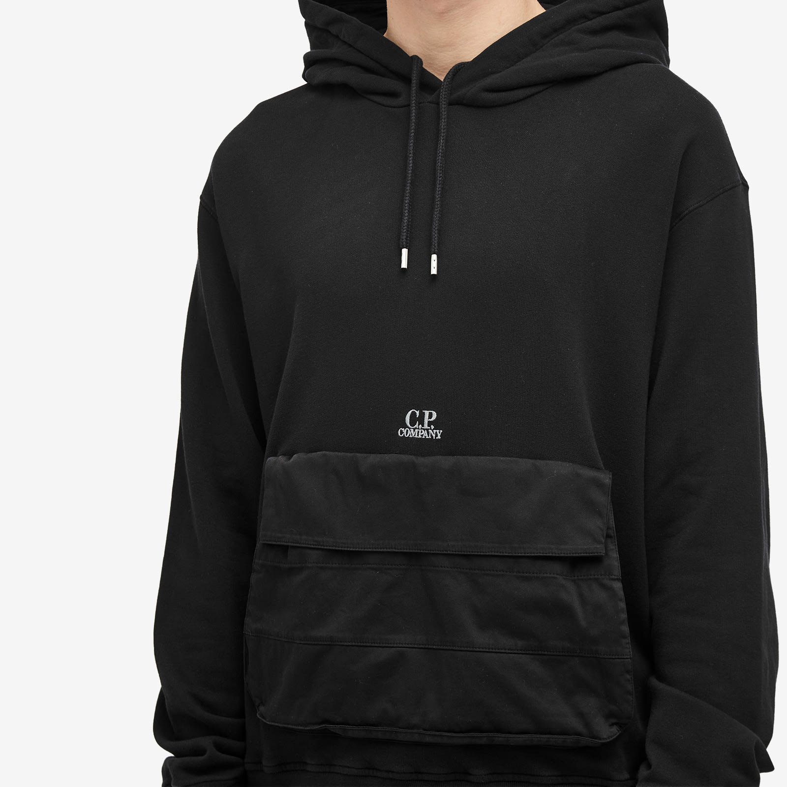 Men's Nylon Pocket Popover Hoody in Black